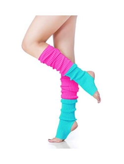 V28 Womens Neon Knit Stirrup Leg Warmer for 80s Party Dance Sports Yoga