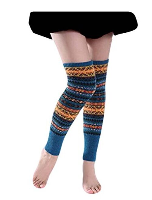 Santwo Women Knee High Socks Winter Bohemian Boot Cuffs Knit Crochet Leg Warmers