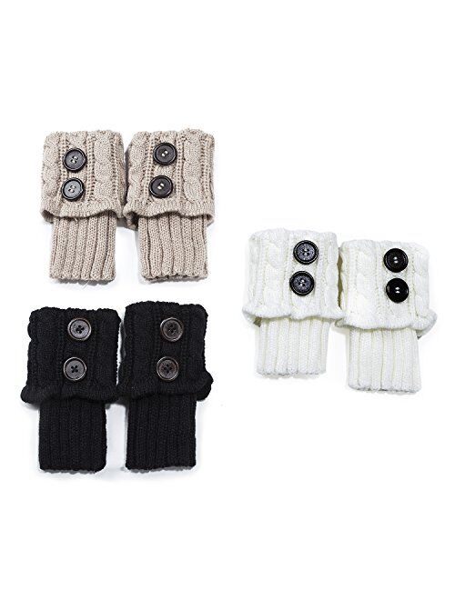 Women Boot Knit Cuffs,Short Crochet Leg Warmers, Variety of Styles Winter Warm Cuff Socks 3 Pairs by REDESS