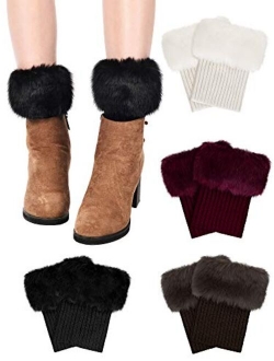 Pangda 4 Pairs Women Faux Fur Boot Cuff Short Furry Leg Warmers Girls Winter Socks Knitted Boot Socks, 4 Colors