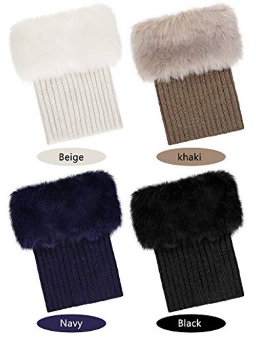 Pangda 4 Pairs Women Faux Fur Boot Cuff Short Furry Leg Warmers Girls Winter Socks Knitted Boot Socks, 4 Colors