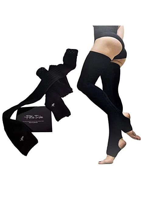 High Thigh Leg Warmers for Women. Warm Up High Socks- Yoga, Pole Dance. Non-Slip Black