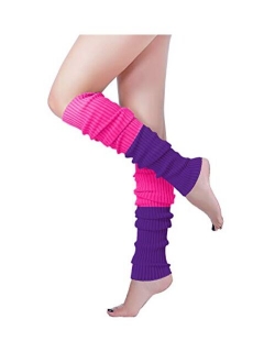 v28 Women Girls Thigh High Neon Ribbed Long 80s 90s Party Skating Leg Warmers