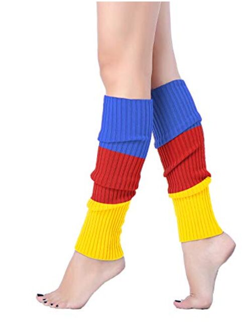 v28 Women Girls Thigh High Neon Ribbed Long 80s 90s Party Skating Leg Warmers