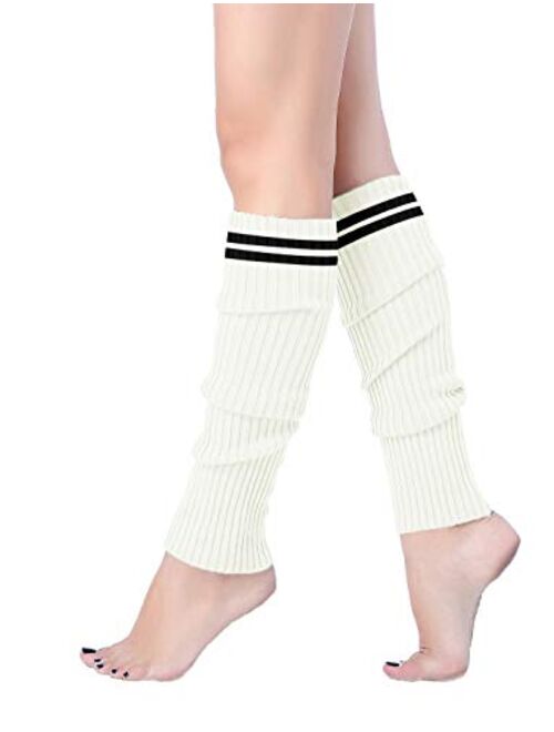 v28 Women Girls Thigh High Neon Ribbed Long 80s 90s Party Skating Leg Warmers