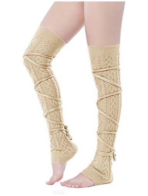 v28 Women Girls Thigh High Neon Ribbed Long 80s 90s Party Skating Leg Warmers