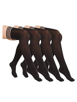 4 Pair Women's Antiskid Silicone Lace Top Opaque Thigh High Stockings