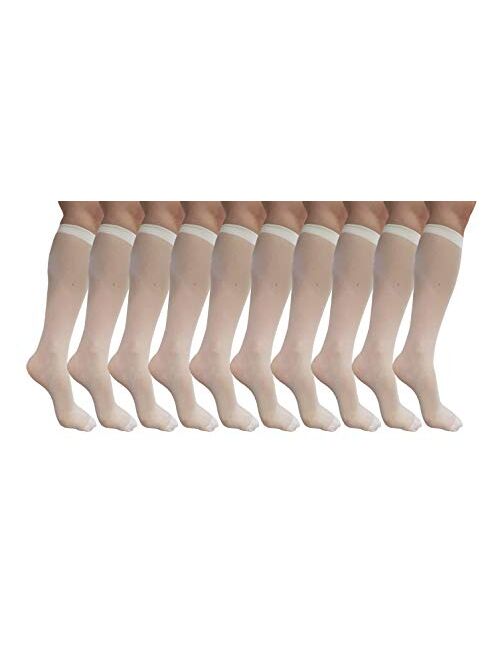 Endingshop 10 Pairs Sheer Knee High Stockings Compression Pantyhose for Women