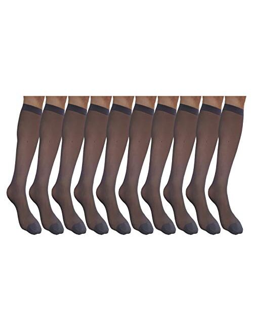 Endingshop 10 Pairs Sheer Knee High Stockings Compression Pantyhose for Women