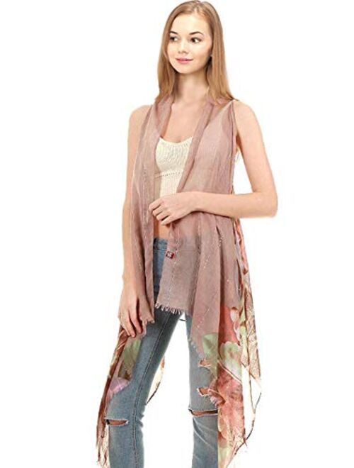 CCFW Various Pattern Printed Long Scarf Vest with Uneven Hem Animal Paisley