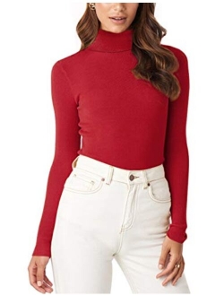 AKEWEI Turtleneck Women Long Sleeve Shirts Cable Knit Pullover Undershirt Thermal Top