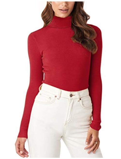 AKEWEI Turtleneck Women Long Sleeve Shirts Cable Knit Pullover Undershirt Thermal Top