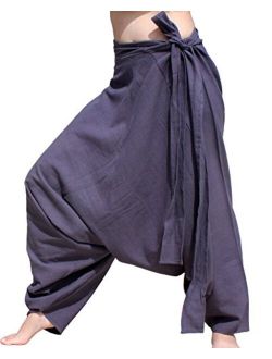 RaanPahMuang Warm Thick Muang Cotton Side Tie Aladdin Baggy Mao Pants