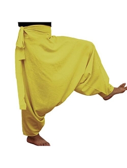 RaanPahMuang Warm Thick Muang Cotton Side Tie Aladdin Baggy Mao Pants