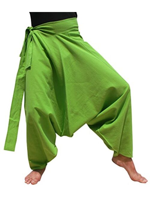 RaanPahMuang Warm Thick Muang Cotton Side Tie Aladdin Baggy Mao Pants