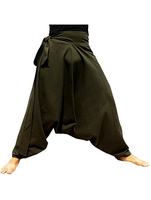 RaanPahMuang Warm Thick Muang Cotton Side Tie Aladdin Baggy Mao Pants