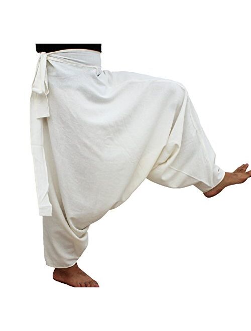 RaanPahMuang Warm Thick Muang Cotton Side Tie Aladdin Baggy Mao Pants