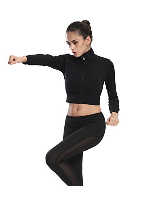 Women's Sports Workout Zip Up Long Sleeve Sweetshirt Fitted Crop Top