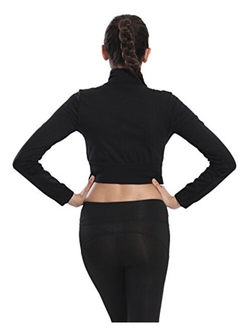 Women's Sports Workout Zip Up Long Sleeve Sweetshirt Fitted Crop Top