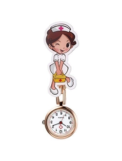 1-5 Pack Nurse Watch with Second Hand for Women Clip-on Lapel Hanging Fob Watch Cute Cartoon Rosegold Doctor Hosptial Tunic Stethoscope Quartz Pocket Watch