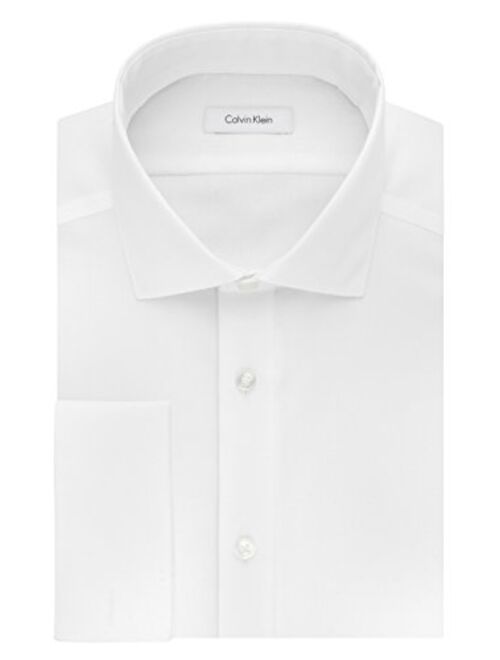 Calvin Klein Men's Dress Shirt With French Cuff Slim Fit Non Iron Herringbone