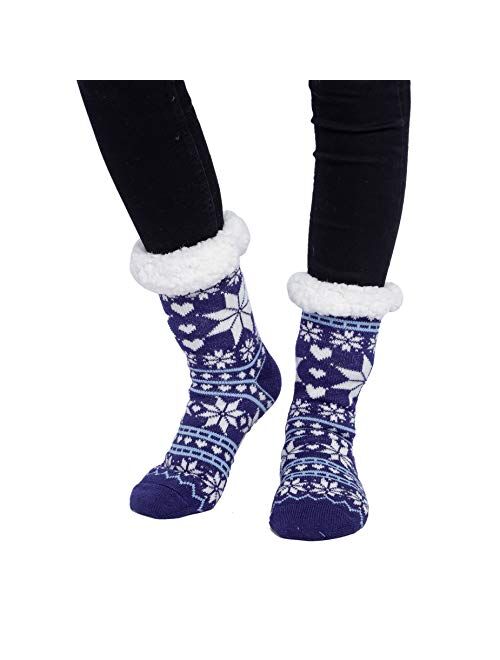 JOYIN 2 Pack Women's Fleece Lining Fuzzy Soft Slipper Socks for Winter Christmas, Holiday or Birthday Gift