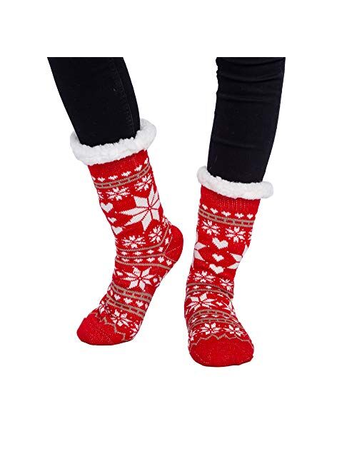 JOYIN 2 Pack Women's Fleece Lining Fuzzy Soft Slipper Socks for Winter Christmas, Holiday or Birthday Gift