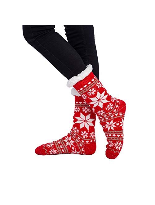 JOYIN 2 Pack Women's Fleece Lining Fuzzy Soft Slipper Socks for Winter Christmas, Holiday or Birthday Gift