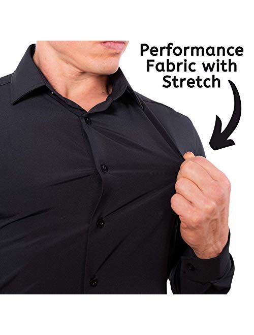 CC Performance Stretch Slim Fit Dress Shirts for Men | Wrinkle Resistant Long Sleeve Button Up Mens Dress Shirts