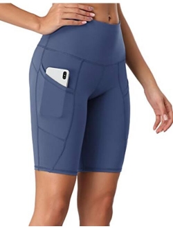 Oalka Women's Short Yoga Side Pockets High Waist Workout Running Shorts