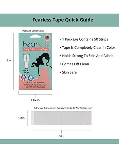 Fearless Tape - Womens Double Sided Tape for Clothing and Body, Transparent Clear Color for All Skin Shades, 50 Count.