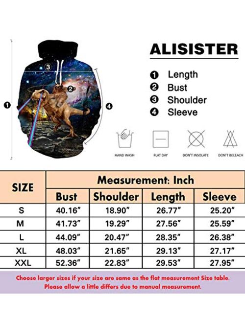 ALISISTER Unisex 3D Hoodie Pullover Sweatshirt Fleece Hooded with Pocket Clothes