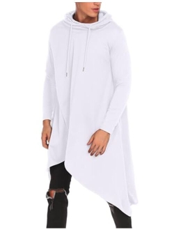 Mens Casual Hooded Poncho Cape Cloak Irregular Hem Hoodie Pullover