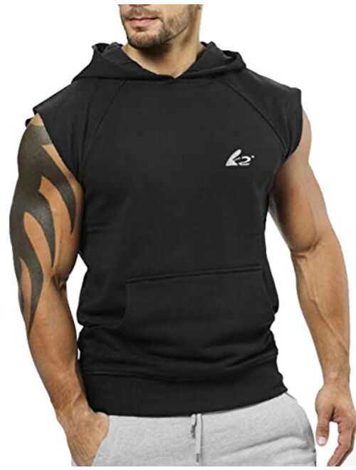 PAIZH Men's Bodybuilding Sleveless Hoodies Gym Workout Hooded Tank Tops