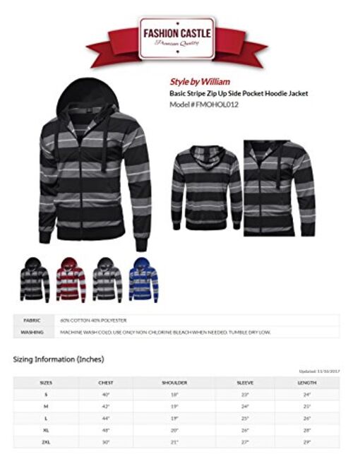 SBW Men's Basic Casual Stripe Zip Up Side Pocket Hoodie Jacket