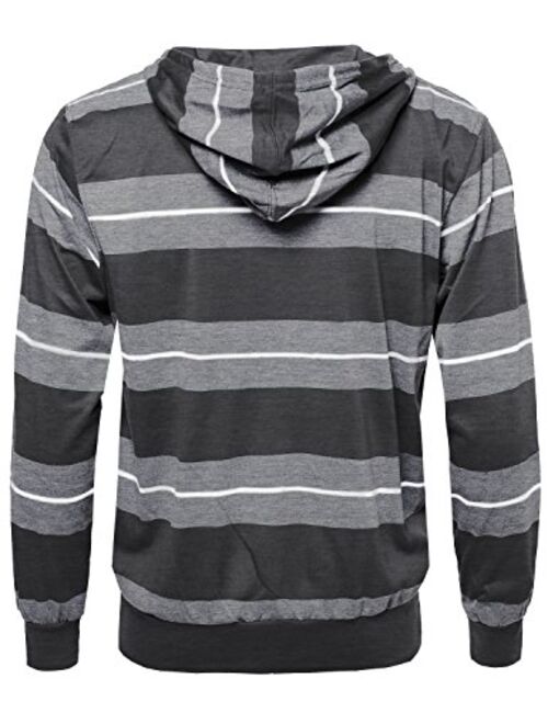 SBW Men's Basic Casual Stripe Zip Up Side Pocket Hoodie Jacket