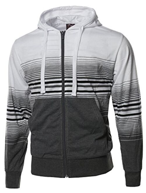 SBW Men's Basic Casual Stripe Zip Up Side Pocket Hoodie Jacket