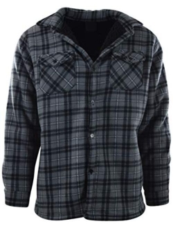 Mens Plaid Checker Pattern Polar Fleece Zip Up Hoodie with Lining