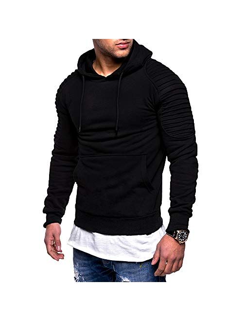 Yangxinyuan Men's Hoodies Slim Fit Long Sleeve Pullover Sweater Solid Color Top