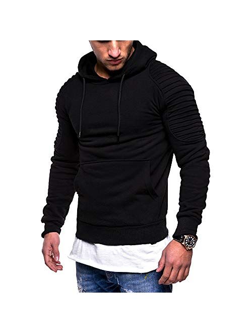 Yangxinyuan Men's Hoodies Slim Fit Long Sleeve Pullover Sweater Solid Color Top