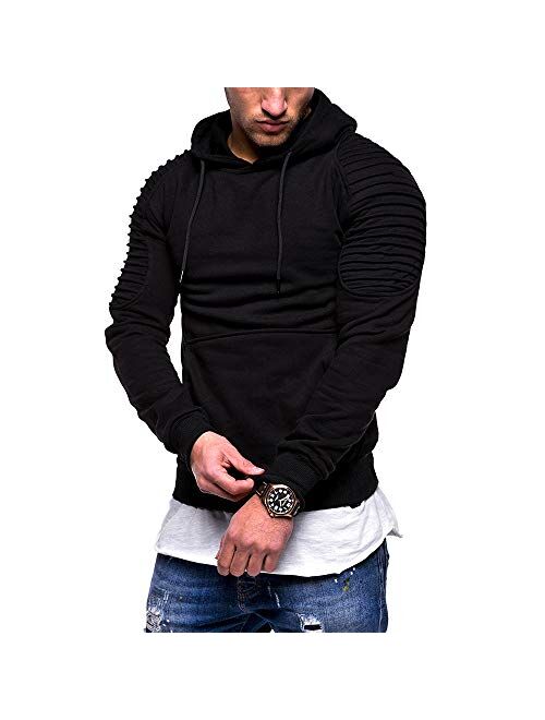 Yangxinyuan Men's Hoodies Slim Fit Long Sleeve Pullover Sweater Solid Color Top