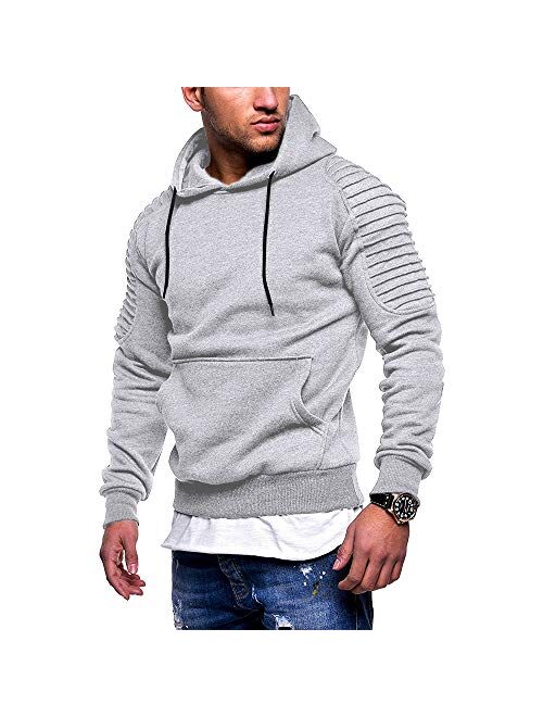 Yangxinyuan Men's Hoodies Slim Fit Long Sleeve Pullover Sweater Solid Color Top