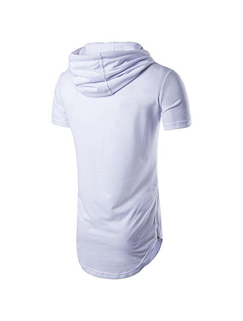 Keybur Mens Hipster Hip Hop Short Sleeve Hoodies Side Zipper Longline Pullover Shirts