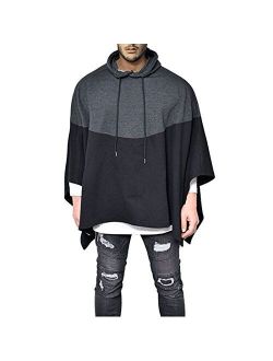 Mens Irregular Loose Bat Sleeves Oversized Plus Size Hooded Poncho Cloaks Casual Pullover Hoodie Cape Coat Tops