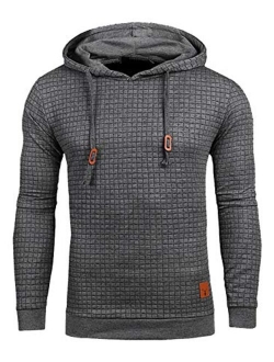 Men's Solid Plaid Slim Fit Pullover Hoodies Drawstring Hooded Sweatshirt