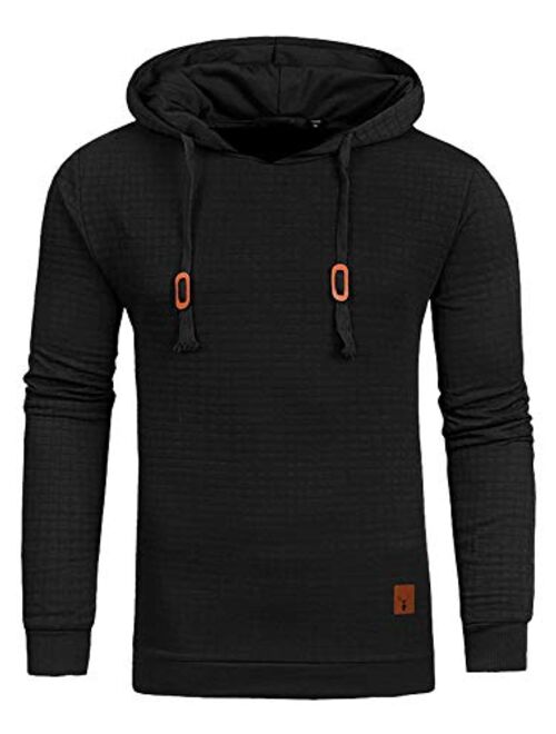 SweatyRocks Men's Solid Plaid Slim Fit Pullover Hoodies Drawstring Hooded Sweatshirt