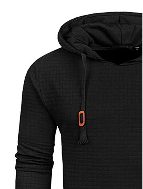 SweatyRocks Men's Solid Plaid Slim Fit Pullover Hoodies Drawstring Hooded Sweatshirt