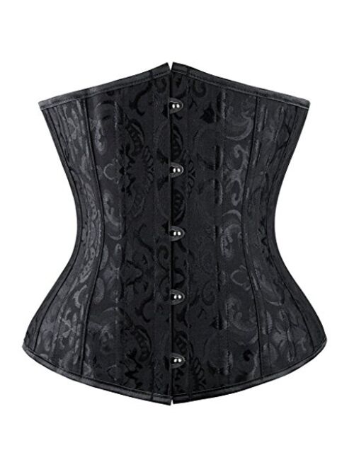 Everbellus Womens 24 Spiral Steel Boned Satin Underbust Waist Training Brocade Corset