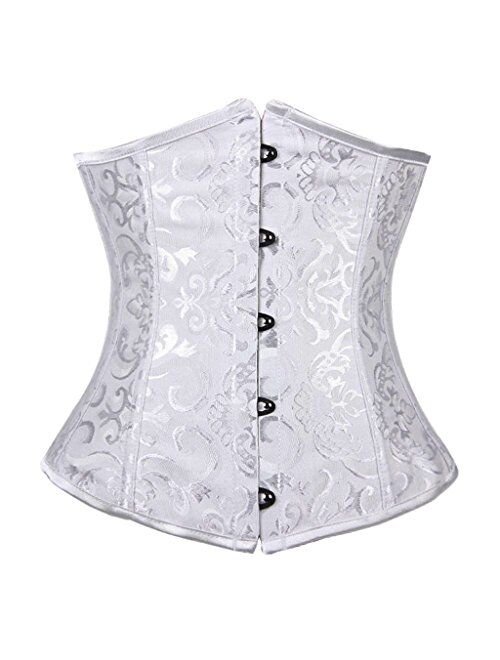 Everbellus Womens 24 Spiral Steel Boned Satin Underbust Waist Training Brocade Corset