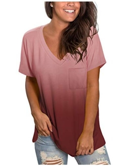 MOLERANI Womens Short Sleeve V Neck T Shirts Loose Casual Summer Tops Tees with Pocket